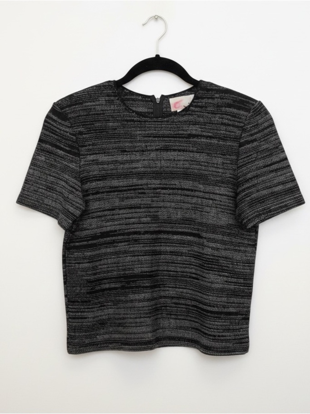 Vintage Steve Fabrikant Short Sleeve Knit Top Variegated Blk Gray 80’s Size PM